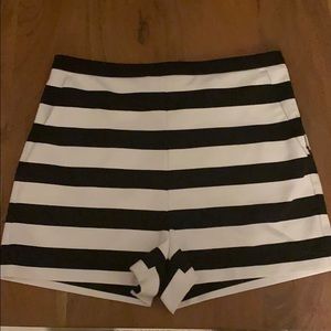High waisted black and white striped shorts